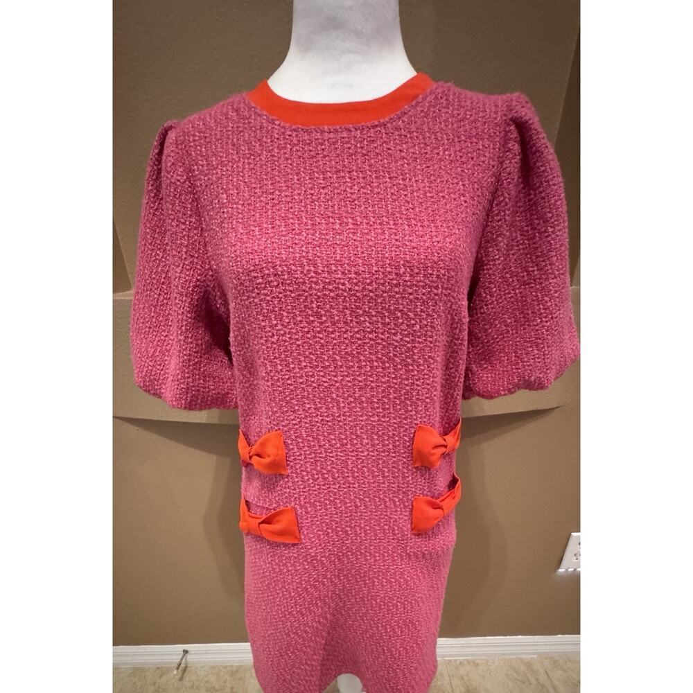 VOY TWEED PUFF SLEEVE RIBBON POCKET DETAIL DRESS SIZE S